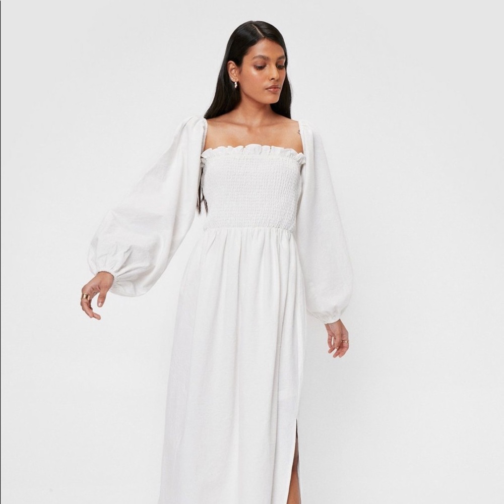 White Linen Midi Dress